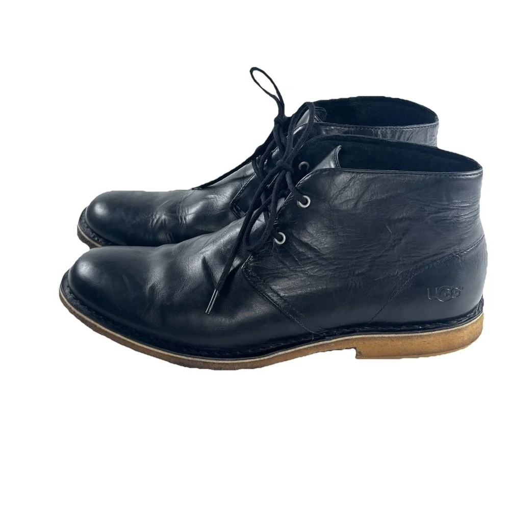 UGG Chukka Boots Black Leather Mens Sz 14 Ankle‎ Lace-Up Grunge Streetwear Boho
